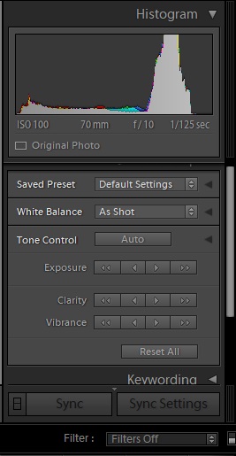 The histogram in Lightroom interface