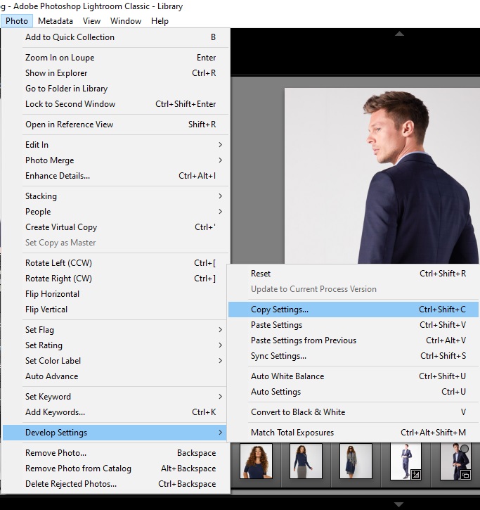 Copy Edit Settings in Lightroom to apply it on other image