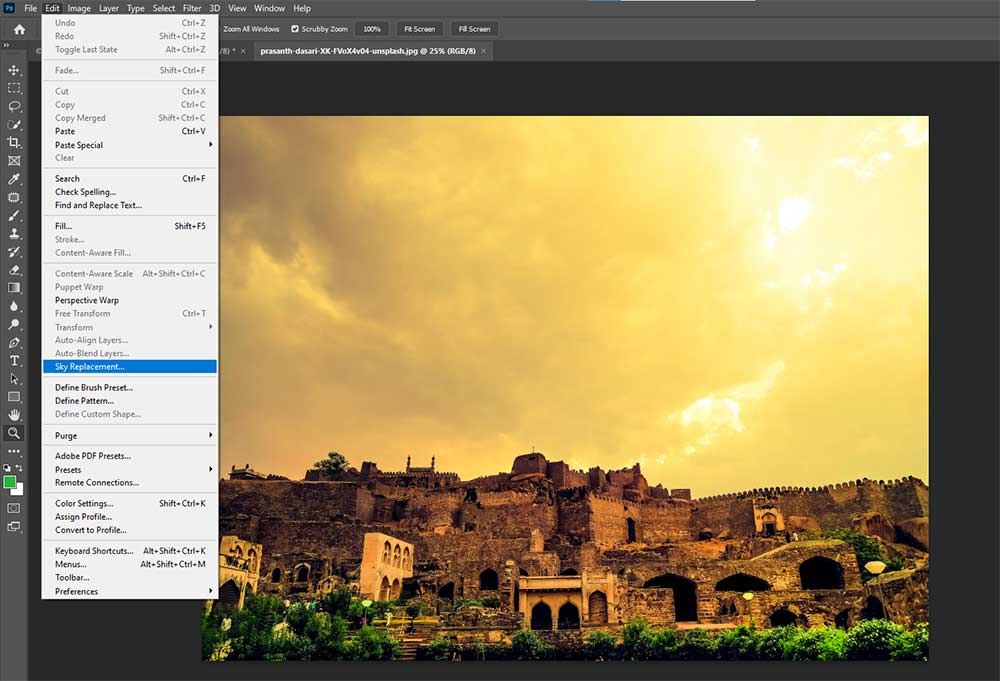 Sky Replacement tool in photoshop