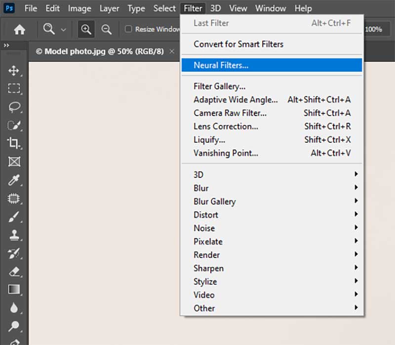 Neural Filter Tool in Photoshop