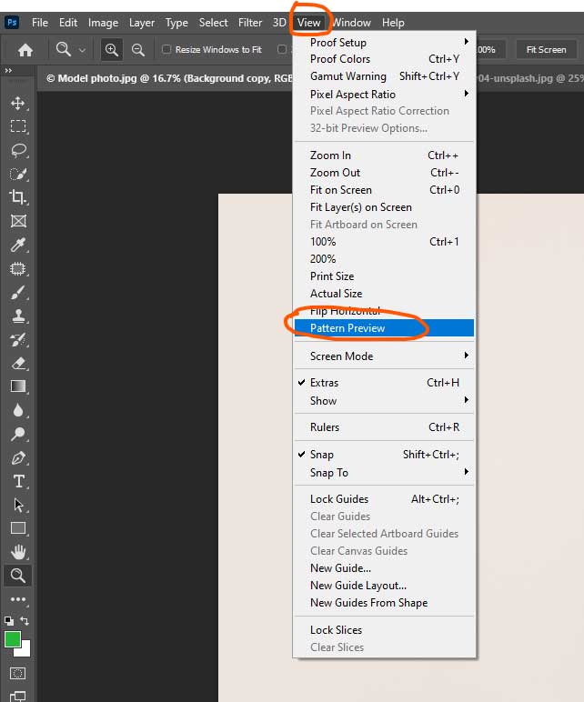 choose View - Pattern Preview