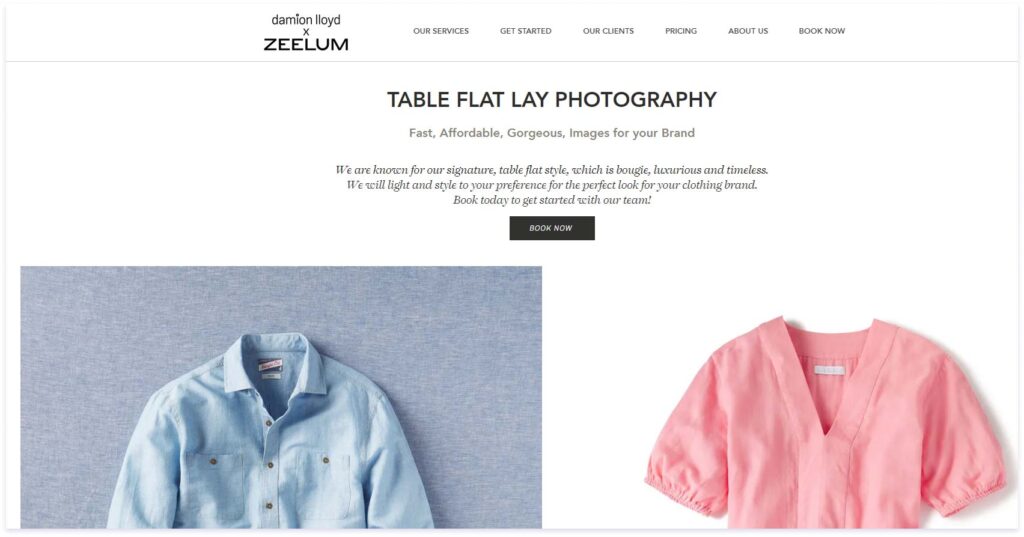 Damion lloyd flat lay clothing photography page