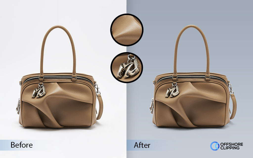 Before and after reflection removal on a Marc Jacobs bag