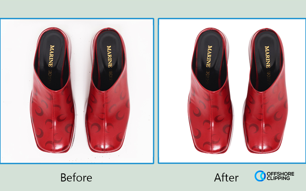 Before and after removing background of a shoe