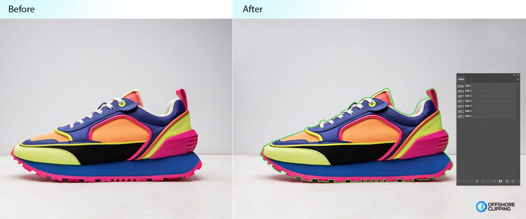Multiple clipping path of a shoe