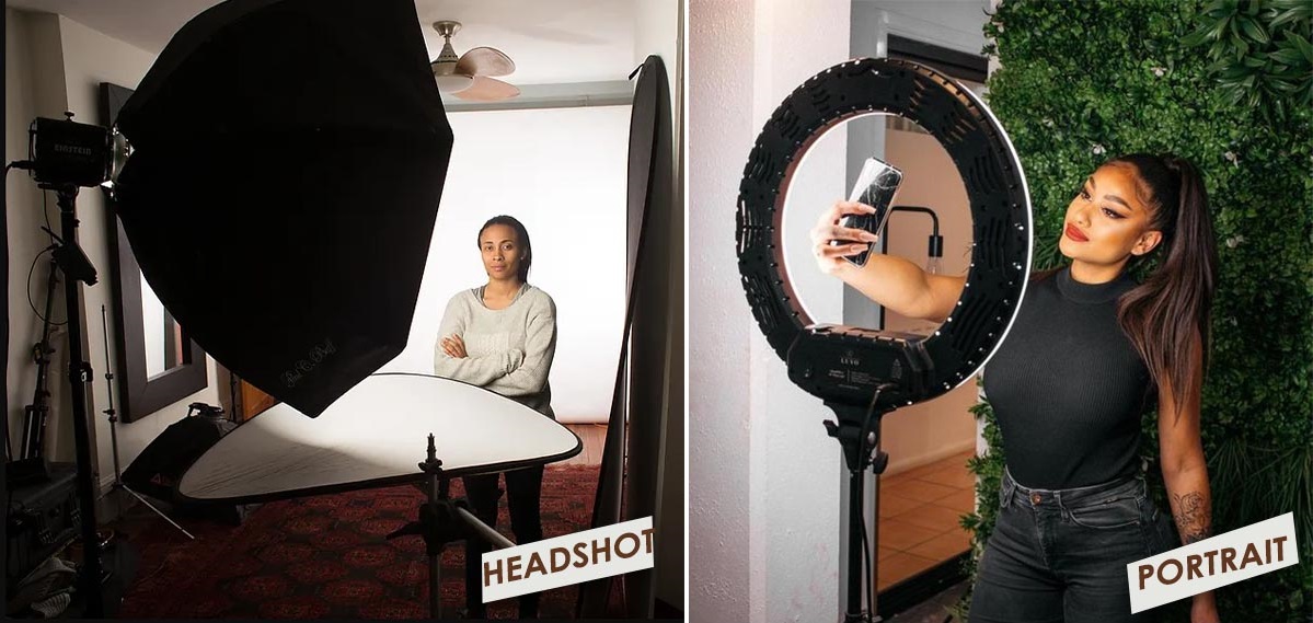portrait vs headshot settings,setup, lighting
