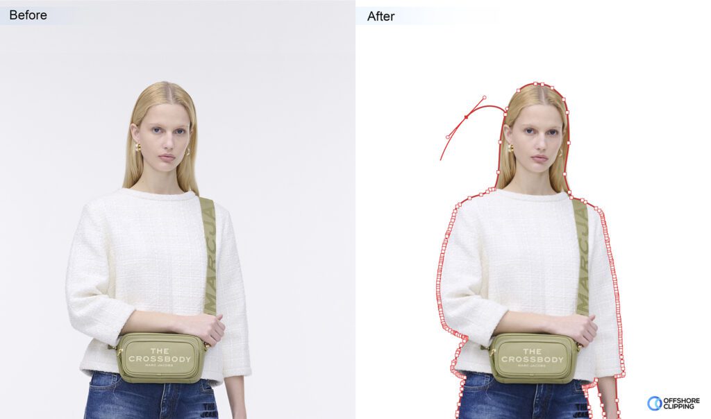 basic clipping path of a model holding a bag