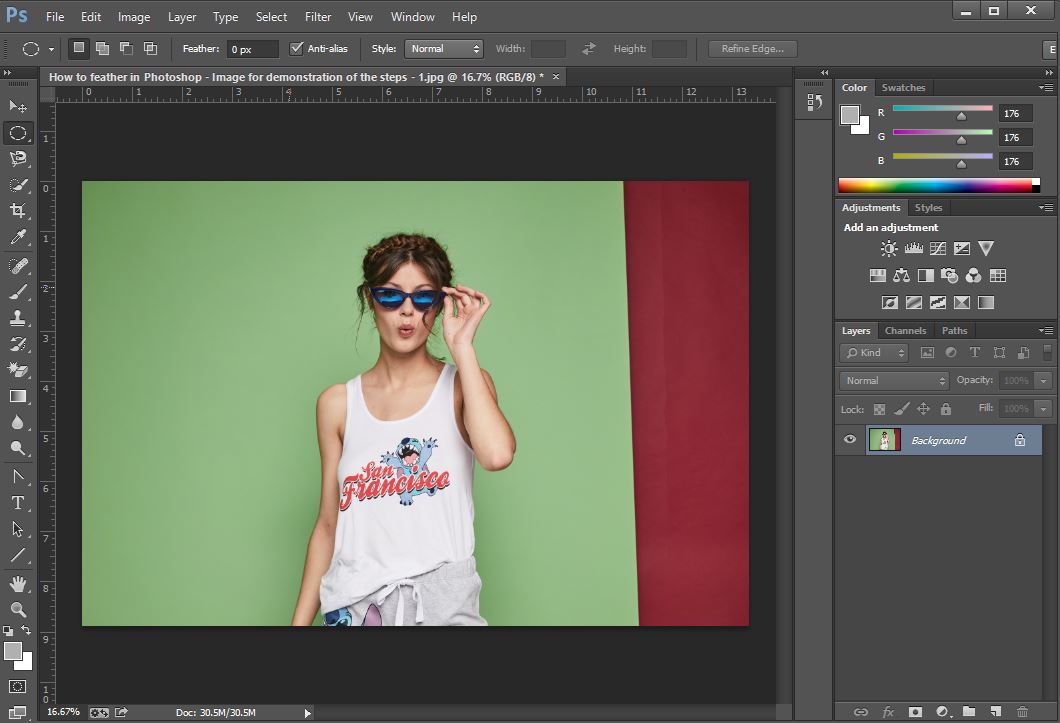 How to feather in Photoshop step - 1