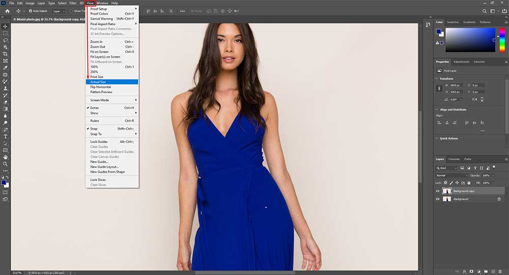 View Actual size in photoshop