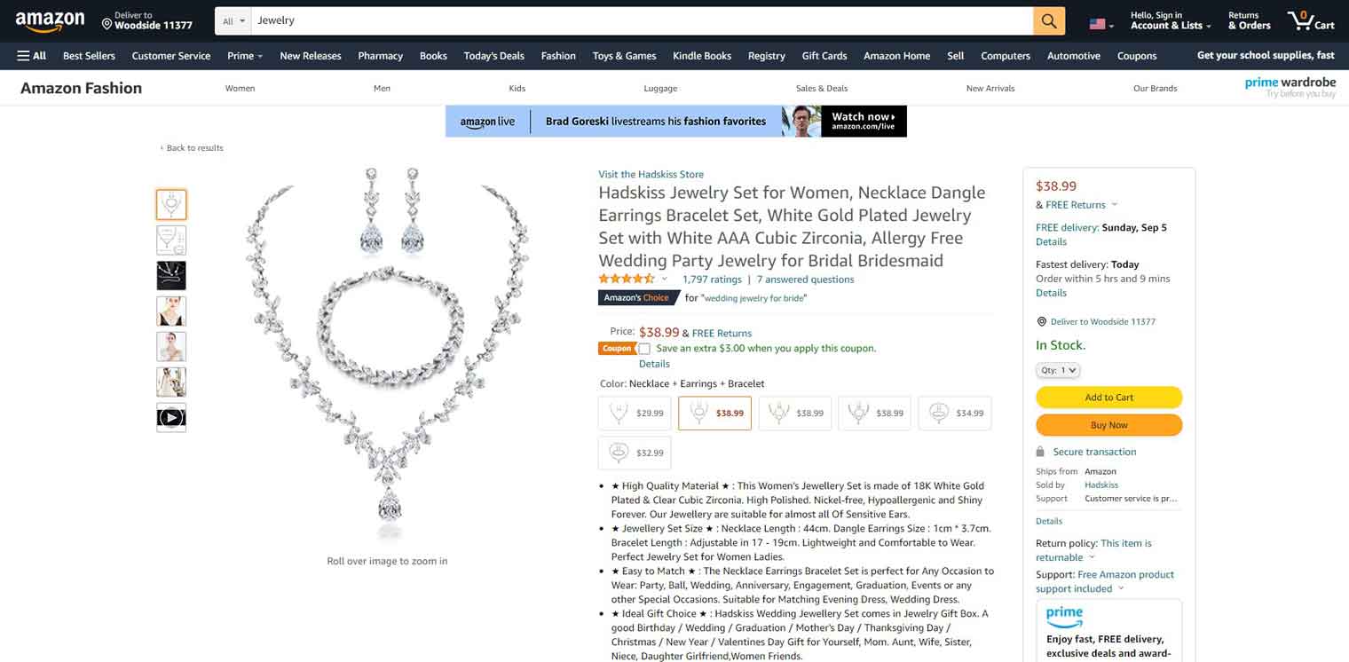Jewelry set on amazon