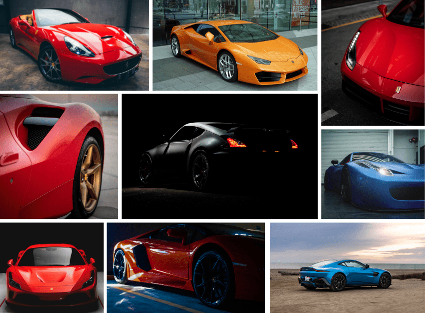 Capture the car from a variety of angles