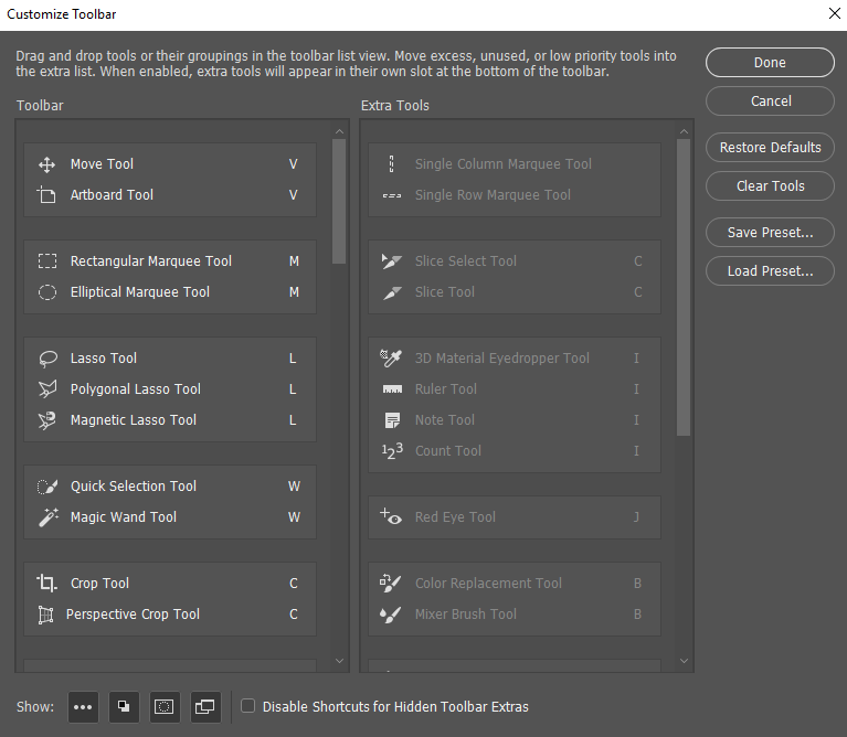 Photoshop Customize Toolbar