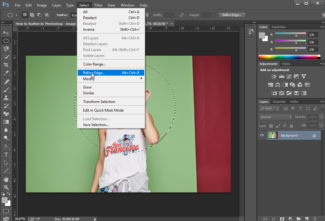 Step 3 Feather Your Selection - feather in photoshop